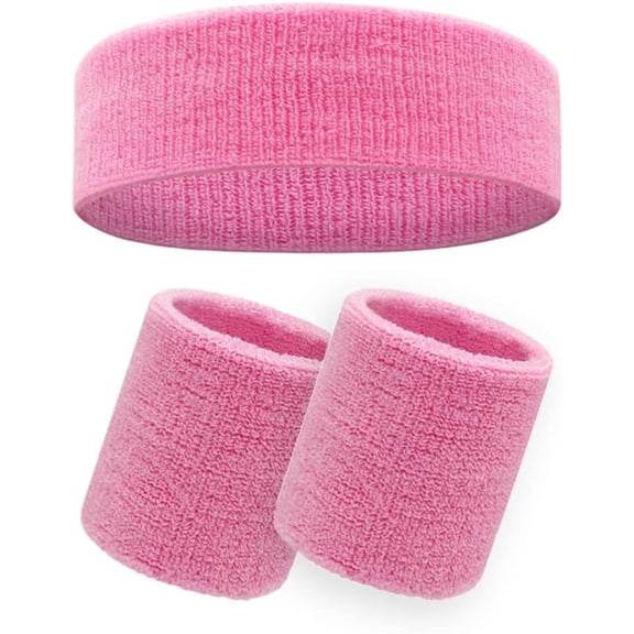 Sweatband Set – Headband & Wristband for Men, Women & Kids | Terry Cloth Athletic Sweatbands for Workout, Gym, Yoga, Running, Tennis, Basketball, Baseball, Soccer | Sports Accessories