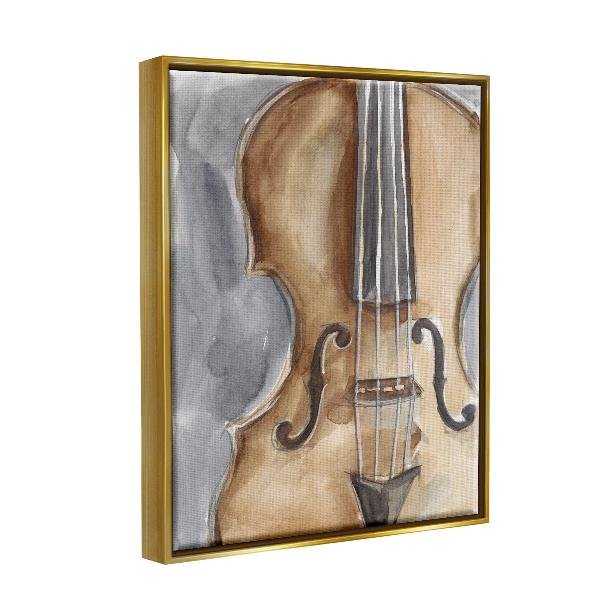 Stupell Industries Cello Music Painting Beauty & Fashion Painting Gold Floater Framed Art Print Wall Art, 25 x 31