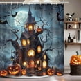 thumbnail image 4 of Halloween Shower Curtain Horror Castle Bat Evil Pumpkin Shower Curtains for Bathroom Halloween Full Moon Night Scary Haunted House Forest Bathtub Decorative Waterproof Fabric 72x72 Inch, 4 of 6