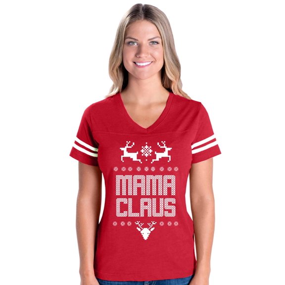MmF - Womens Football Fine Jersey T-shirts - Christmas Mama Claus Deers