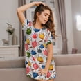 thumbnail image 3 of Honeii Watercolor Teapots Print Women's Loose Short Sleeve Nightgown, Soft Cotton Sleepwear, Comfy Loose Fit Pajama Dress for Sleep and Lounge, 3 of 6