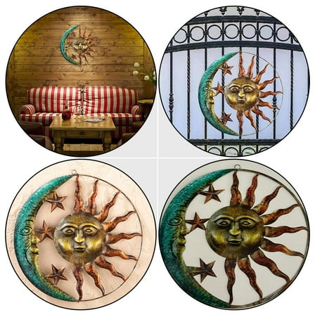 Topbathy 1Pc Unique Sun Moon Wall Hanging Adornment Metal Wall Background Decor for Living Room