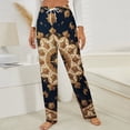 thumbnail image 3 of Gold Floral Pattern On Dark Blue Background Winter Female Pants Flannel High Waist Women Pants Lady Warm Straight Leg Plush Trousers, 3 of 7
