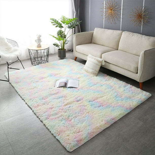 Naiovety Alfombra nórdica INS, moderna, sencilla, rectangular, elegante, con tinte de corbata, , acogedora, gruesa, para pies, para habitación Suministros térmicos Iridiscencia