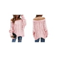 thumbnail image 3 of Women Off Shoulder Sweater Long Sleeve Knit Sweater Loose Pullover Jumper Tops Pink XL, 3 of 7
