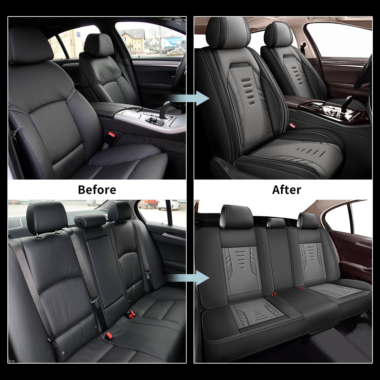 DIKSOAKR Full Set Seat Covers for Toyota RAV4 2013-2018, Breathable Perforated Faux Leather Car Seat Cover 5 Seats Interior Automotive Accessories (Black&Grey)