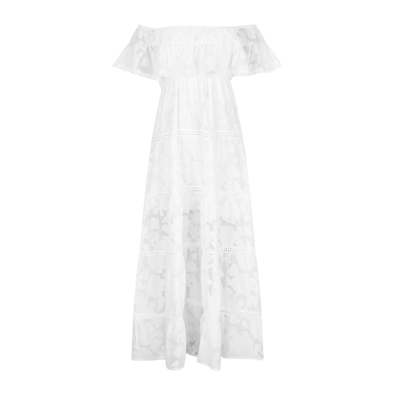Zpanxa White Maxi Dress for Women, Plus Size Bohemian Casual Dress, Casual  Short Sleeve Off-The-Shoulder Long Dress, Solid Ankle-Length Dress, White  Wedding Guest Dresses White XL
