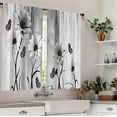 thumbnail image 3 of Black and Grey Floral Daisy Kitchen Curtains 27.5W X 39L Inch 2 Panel Rod Pocket Wooden Flower Rustic Daisy Vintage Butterfly Small Short Cafe Tier Window Drapes Country Bathroom Home Decor, 3 of 6