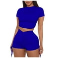 thumbnail image 1 of Birdeem Mode Femme Aguichant Solide Manches Courtes Col Rond Pantalon à Cordon Ensembles Chemises, 1 of 6