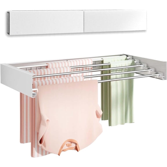 Home Storage Laundry Drying Rack Wall Mounted, Invisible Retractable Clothes Drying Rack, Collapsible Drying Rack Clothing Wall Mount Foldable For Indoor Outdoor