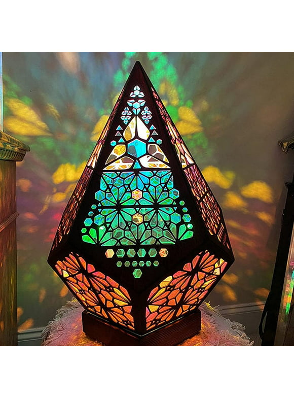 Bohemian Light - Aousthop Colorful Rainbow Projection Lamp Polar Star Wooden Lamp, Bohemian Home Decor