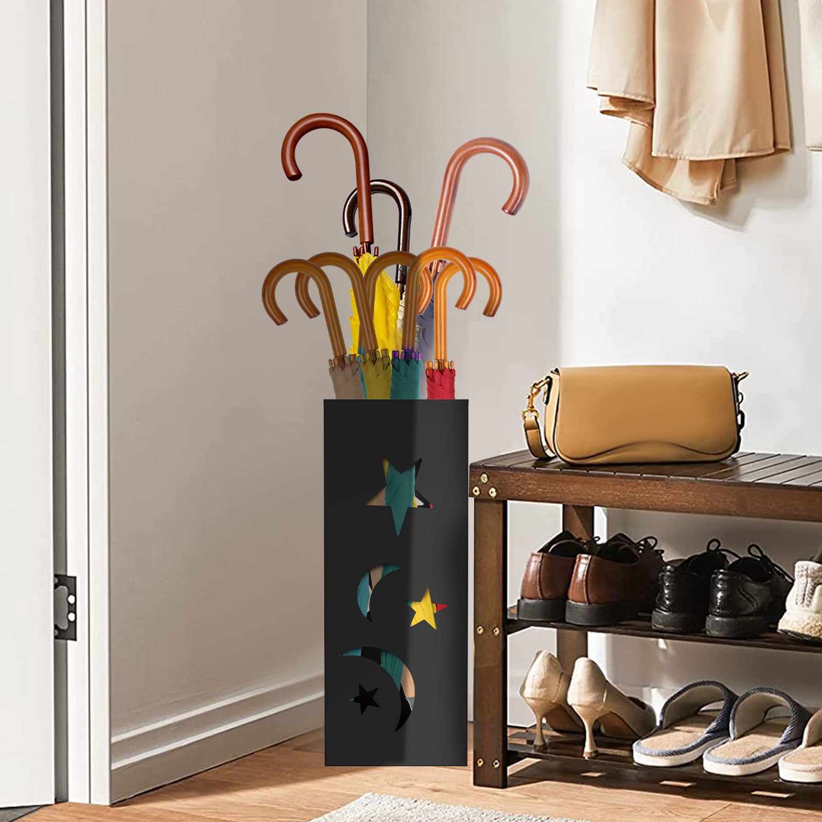 Wekvgz Metal Square Hollow Umbrella Stand Rust Resistant Versatile Umbrella Holder Bin With Anti Slip Pad for Office Restaurant Home