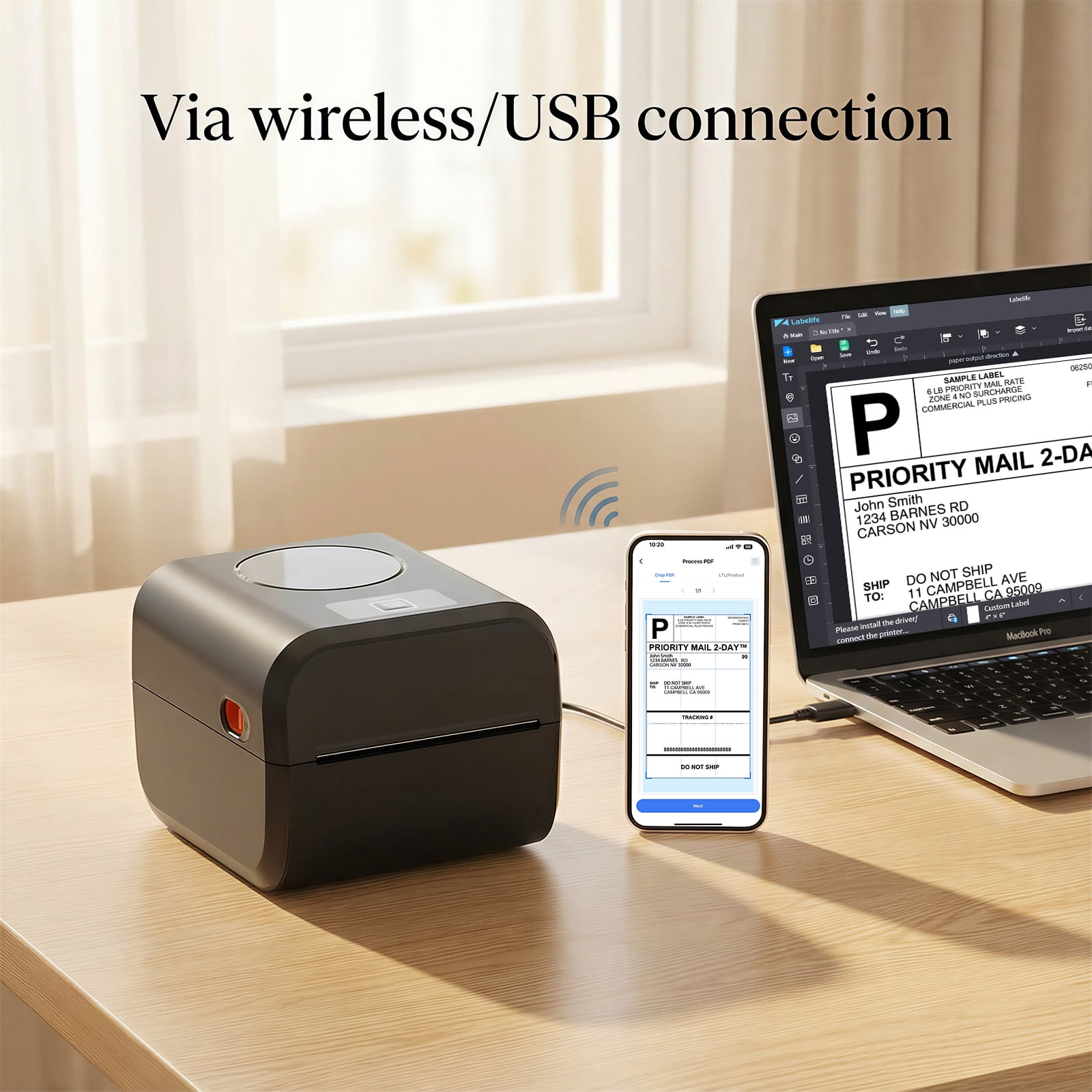 Upgraded Bluetooth Shipping Label Printer 4x6, A641M Thermal Label Printer with Built-in Paper Bin, Thermal Printers for Small Business & Shipping Packages, Compatible with Android,Windows