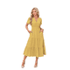 thumbnail image 1 of Vestido de Larga con Cuello en V, Plisado y Mangas Abullonadas, Amarillo L, 1 of 4