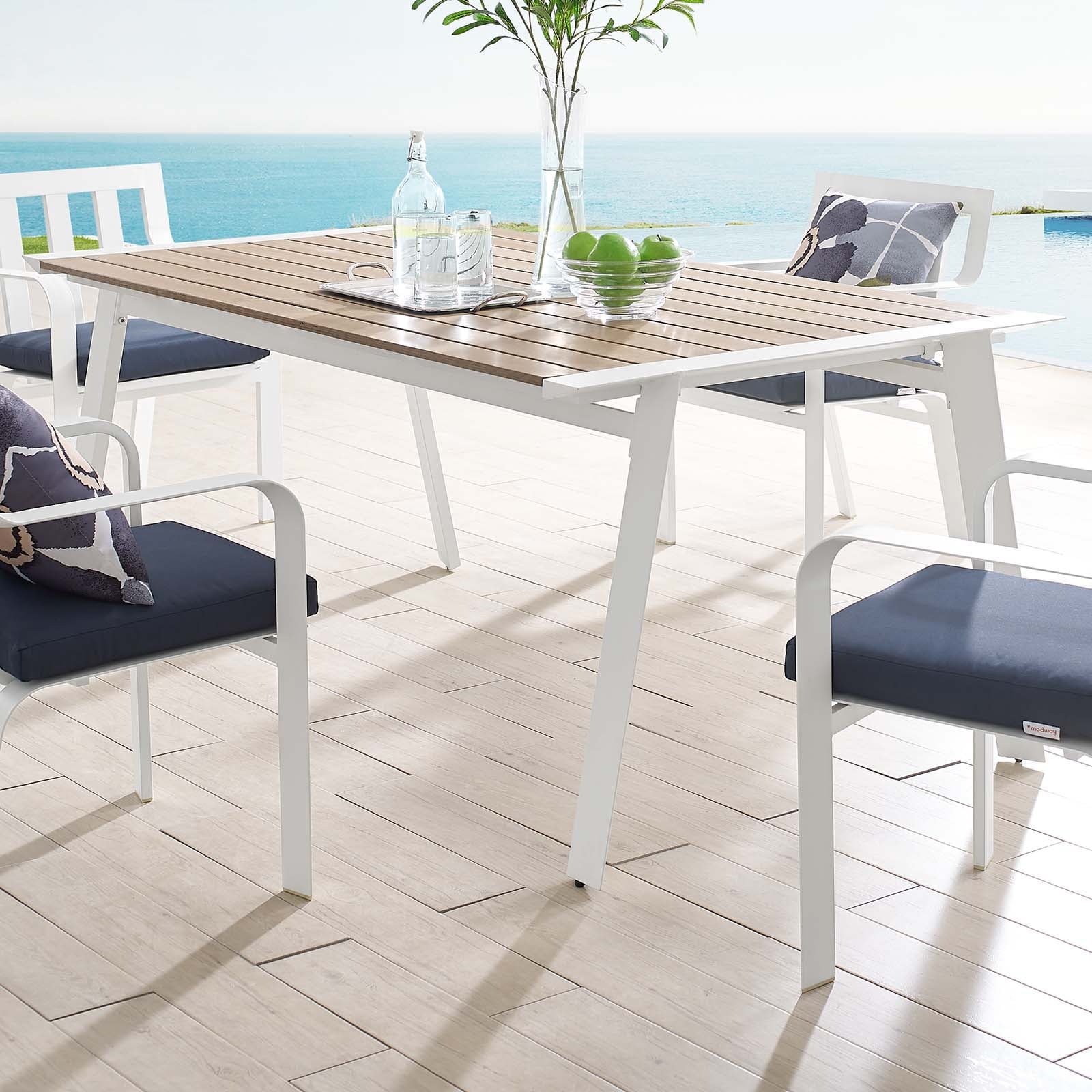 Roanoke 73" Outdoor Patio Aluminum Dining Table in White Natural