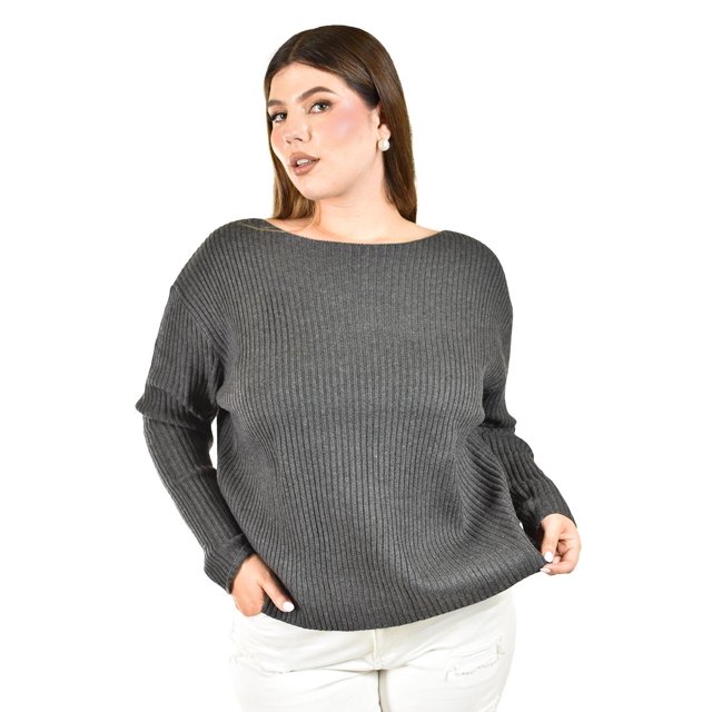 Sueter de cuello barco Roman Fashion /Tallas Extras, 4013 (Gris obscuro) gris oscuro 38