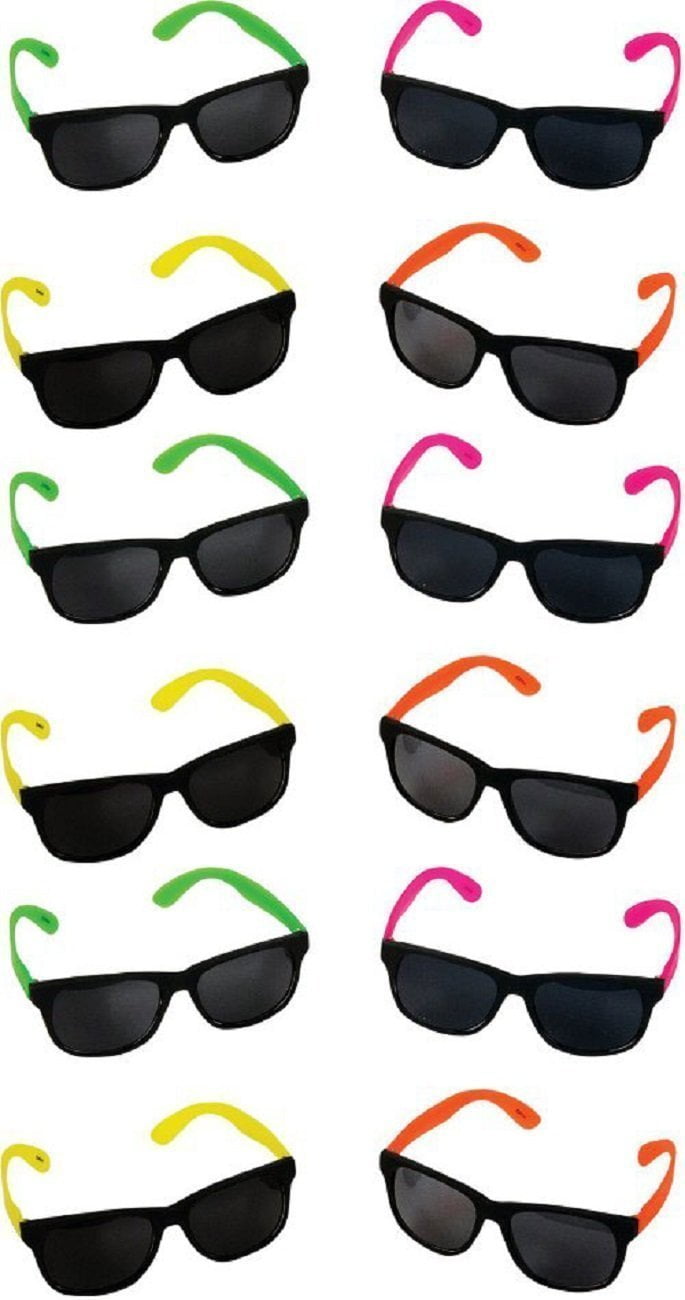 VCOSTORE Neon Party Sunglasses Bulk 24 Pack Assorted Cool Colorful Frame Retro Party Eyewear Sunglasses with Black Lens 