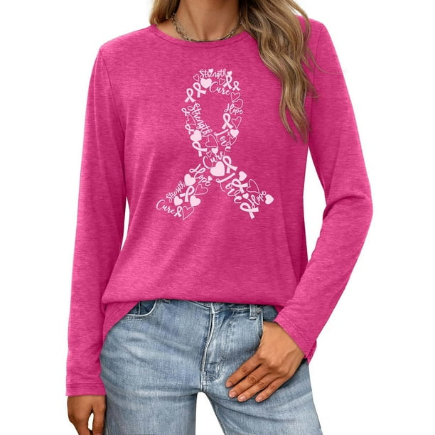 MHFRRA Camiseta Básica de Cuello Redondo y Manga Larga, Blusa Informal Holgada para Otoño, Cómoda, Elegante, Versátil y para Uso Diario. Rosa