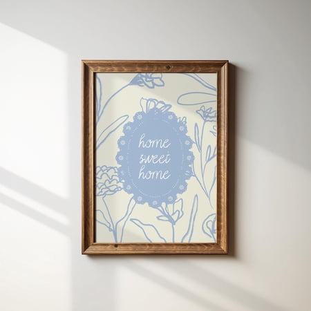 Hand Illustrated Home Sweet Home Wall Art Print With Floral Cottage Decor Unframed Paper Print