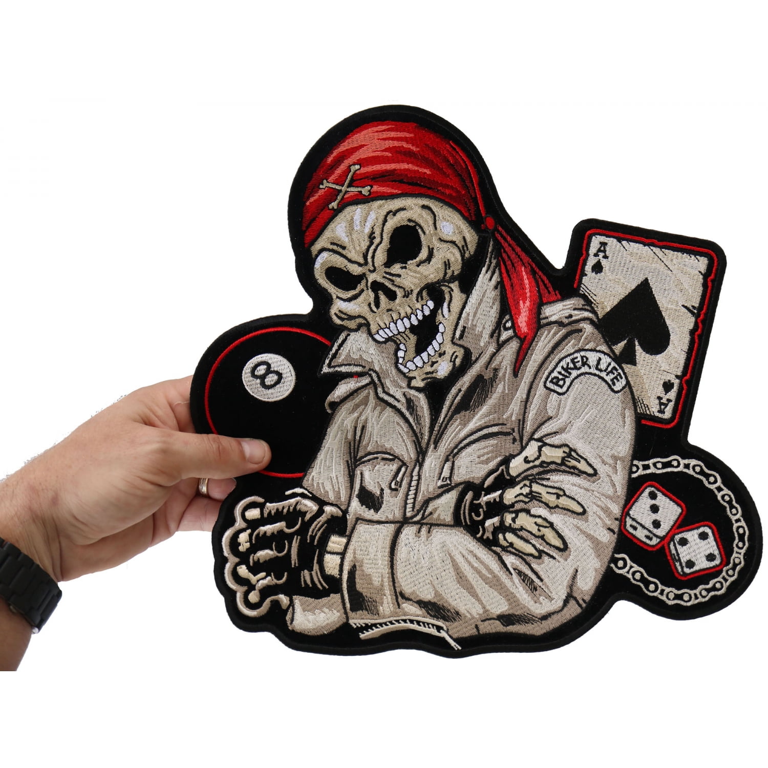 Biker Skull Patch, Large Back Patches for Jackets and Vests