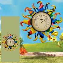 Metal Sun Thermometer Indoor Outdoor Ornament Wall Art Decor, Sun Plaque Sculpture Hanging Mounted for Living Room Bedroom Kitchen Patio for Home or Garden, No Battery Required