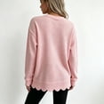 thumbnail image 4 of Crewneck Sweatshirts Women Oversized Scalloped Casual Pullover Long Sleeve Comfort Soft Cute Sweater Relaxed Loose Fit Lightweight Loungewear Athletic Daily Trendy Fall Outfits Pink S, 4 of 5