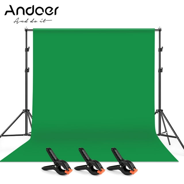 Andoer 2 * /6.6 * 10ft Studio Photography Green Screen Backdrop Background Washable Polyester-Cotton Fabric with 2 * /6.6 * 10ft Backdrop Support Stand Bracket + 3pcs Backdrop Clamps
