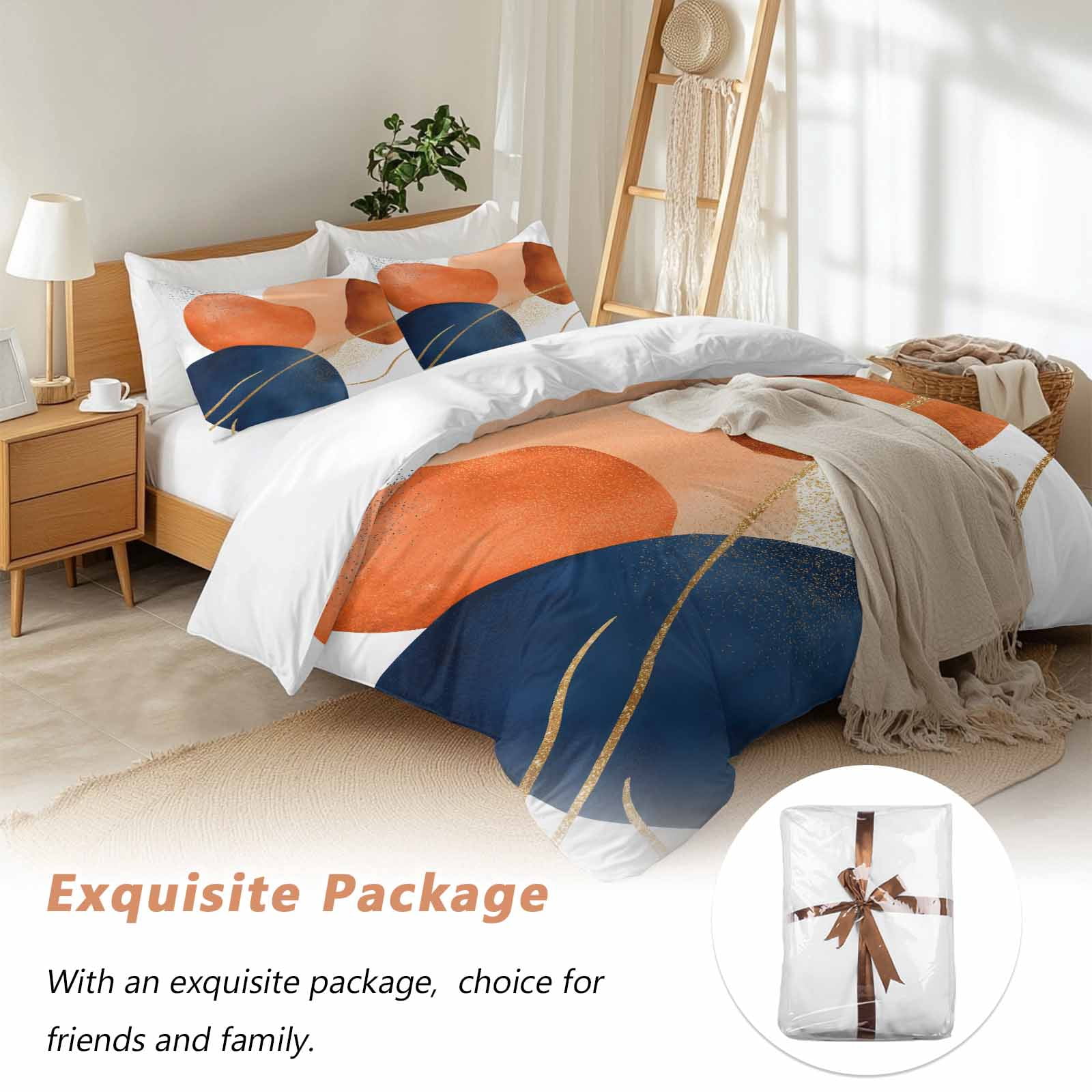 Navy Blue Burnt Orange Bedding 3 Piece Duvet Cover Set California King, Modern Retro Geometric Soft Microfiber Comforter Cover with Zipper Closure & Pillowcases, Wrinkle & FadeResistant Quilt Cover