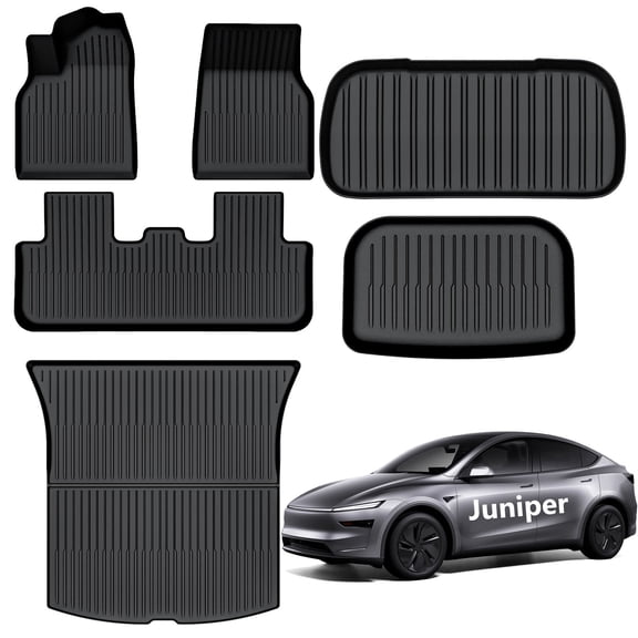 AUXKO All Weather Floor Mats for 2026 Tesla Model Y Juniper & New Model Y 2025 Floor mats Cargo Mat & Front Trunk Liner & Rear Lowest Cargo Mat Car Mats Set TPE Liners Accessories Guard Odorless Mats