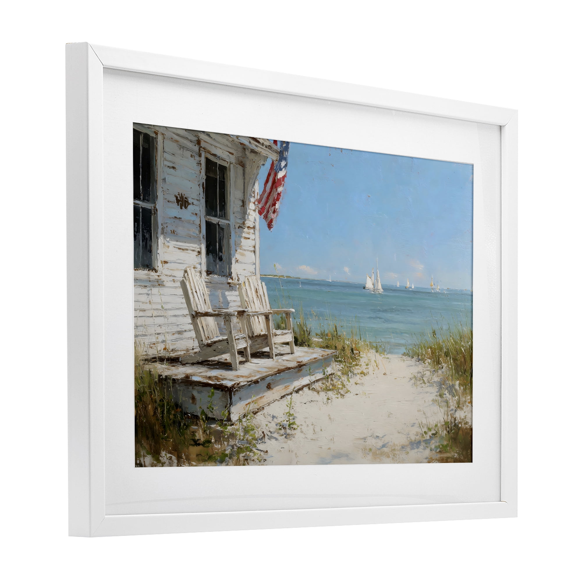 Stupell Industries By The Ocean Cottage Retreat White Framed Print Under Glass, design by Petal Prints Design