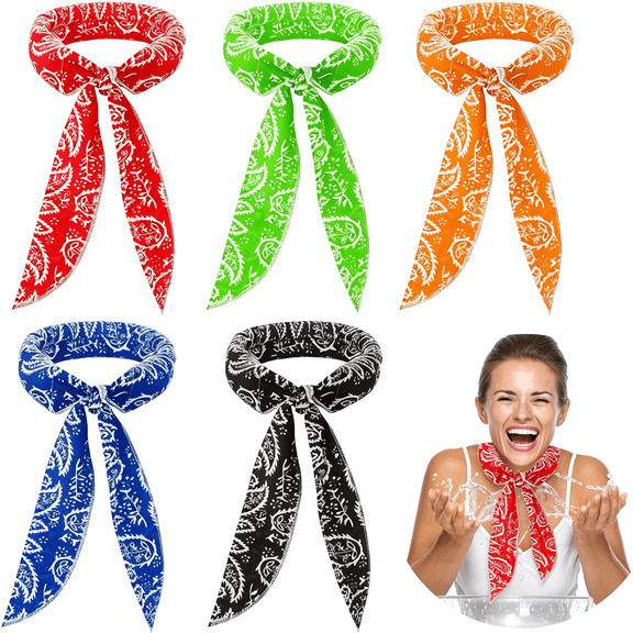 TELOLY 5 Pieces Cooling Neck Wraps,Ice Cooling Scarf Water Soaking Wraps | Neck Bandana Wrap Headband for Women Men,Cooling Headband for Hiking Camping Outdoor Hot Summer Indoor Outdoor