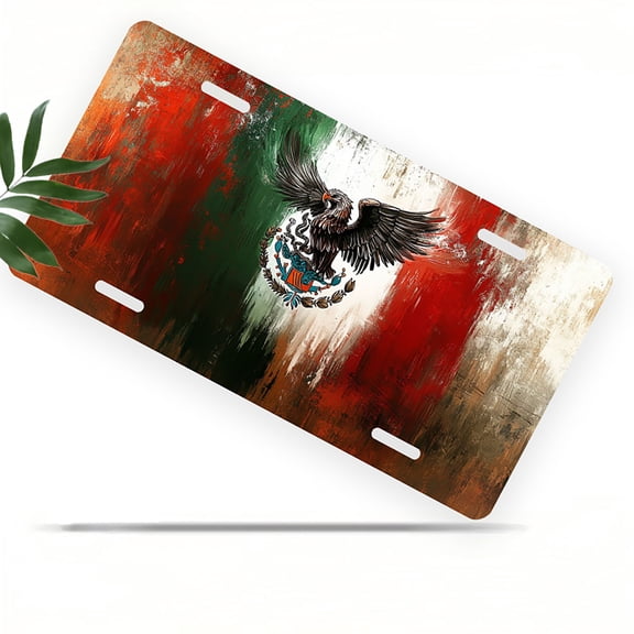 License Plate, Mexican Eagle Flag Decorative Front,Personalized Stainless Steel License Plate Cover For Men Women,12.2" X 6.2"