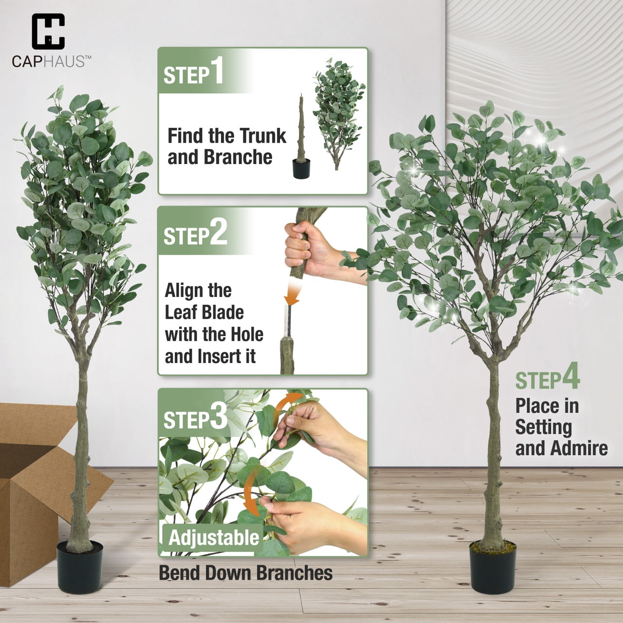 CAPHAUS 6 Feet, 72 Inch Artificial Eucalyptus Tree, Natural Large Faux Plants Indoor/Outdoor Patio, Home Décor, UV Resistant Artificial Outdoor Plants, Fake Greenery in Pot with Dried Moss