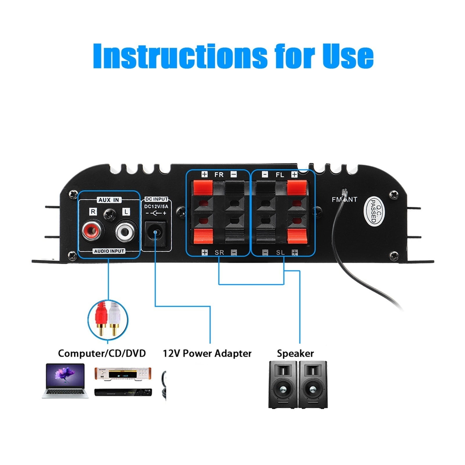 BT-998 Hifi Audio Home Digital Amplifiers Car Audio Bass Power Bluetooth Amplifier FM USB SD Radio For Subwoofer Speakers DC12V