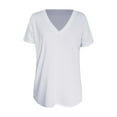 thumbnail image 4 of Annhoo Women's Summer Tops Short Sleeve Lace Patchwork V Neck Shirts Casual Solid Color Comfy Dressy Shirts, 4 of 7