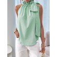 thumbnail image 5 of Women'S Tank Tops High Necked Ruffle Striped Tie Sleeveless Blouse Top Light Green M, 5 of 9
