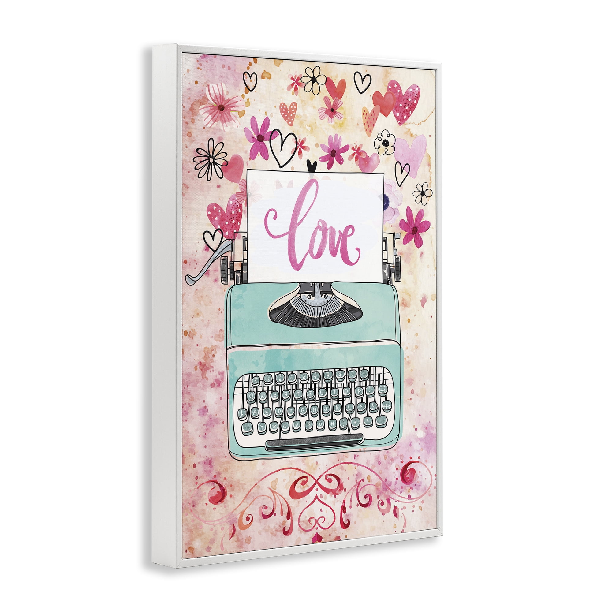 Stupell Industries Romantic Love Typewriter Typography Painting White Framed Art Print Wall Art, 12 x 18