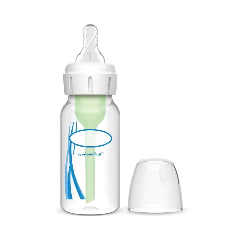 4 oz Narrow Anti-Colic Baby Bottle with Level 1 Slow Flow Silicone Nipple, BPA-Free Plastic, Vent and 2-Piece Internal Vents, Volume Markings, Breast Pump Compatible, Newborn+