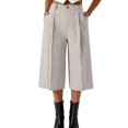 thumbnail image 2 of Women's High Waist Wide Leg Cropped Pants, Pleated Front with Pockets, Business Casual Capri Trousers for Summer Office or Daily Wear, Breathable and Lightweight Beige L, 2 of 6
