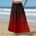 thumbnail image 2 of LWavelet Women Ombre Tiered Maxi Skirt Elastic High Waist With Pockets Casual Long Skirt Deep Red 2XL, 2 of 6