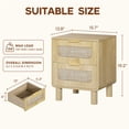 thumbnail image 3 of LAZZO Wooden Nightstands Set of 2 with Rattan Drawers, Bedroom Bedside End Tables, Natural Wood, 3 of 9