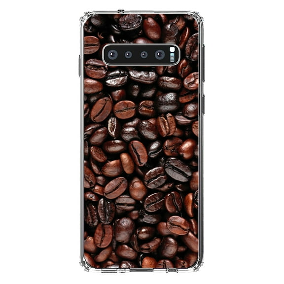 DistinctInk Clear Shockproof Hybrid Case for Samsung Galaxy S10  PLUS(6.4" Screen) - TPU Bumper, Acrylic Back, Tempered Glass Screen Protector - Dark Brown Coffee Beans