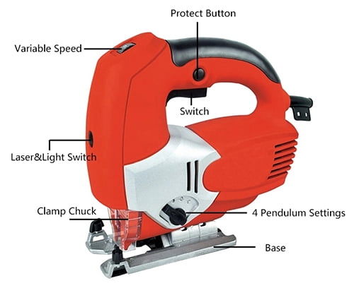 Electric Jig Saw, 3A 240V 3.15" Wood Cutting and 10mm Steel, Variable Speed ​​0-3000rpm 650W Cordless Orbital Jigsaw