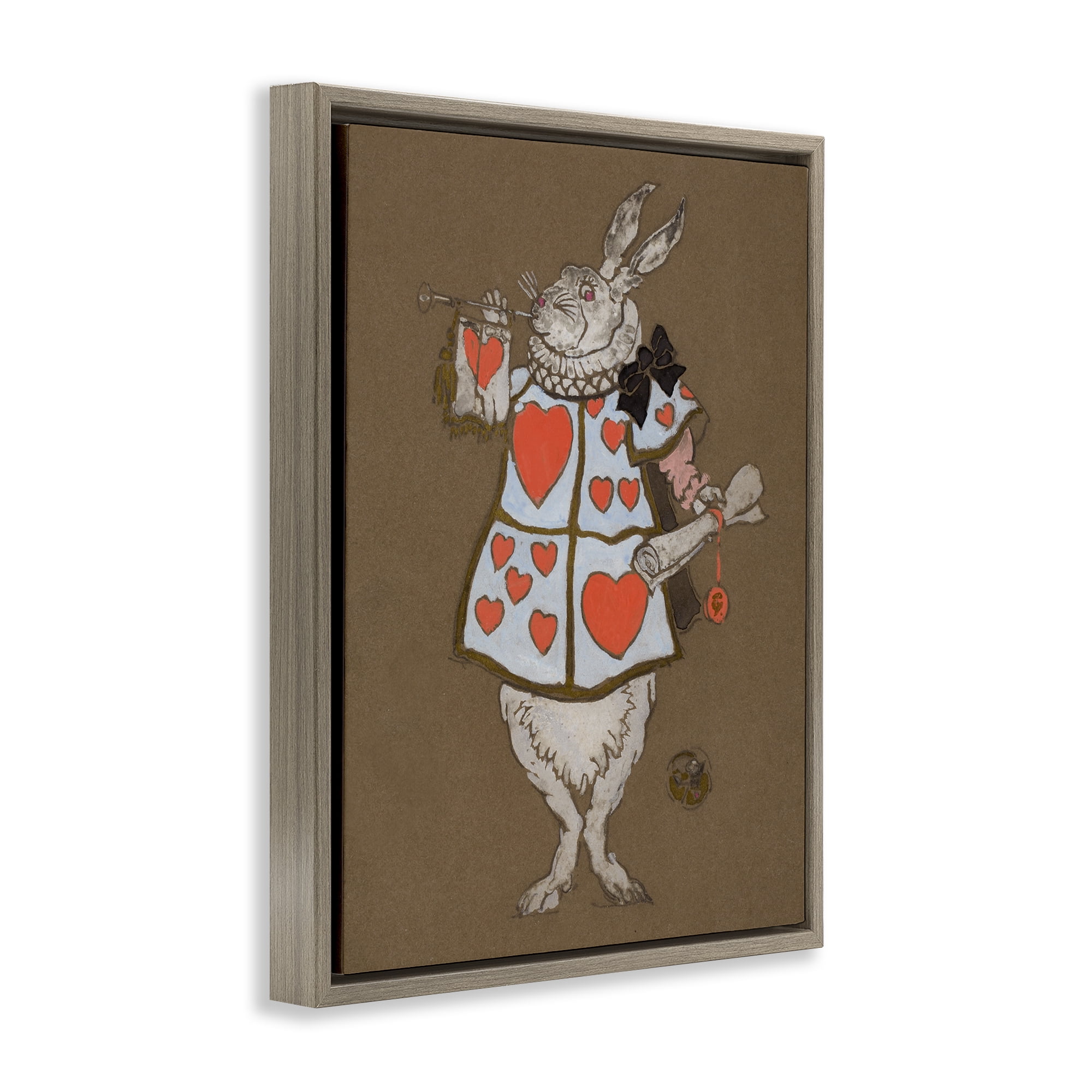 Stupell Industries Rabbit Playing Card Hearts Entertainment Painting Brown Floater Framed Canvas Art Print Wall Art, 25 x 31