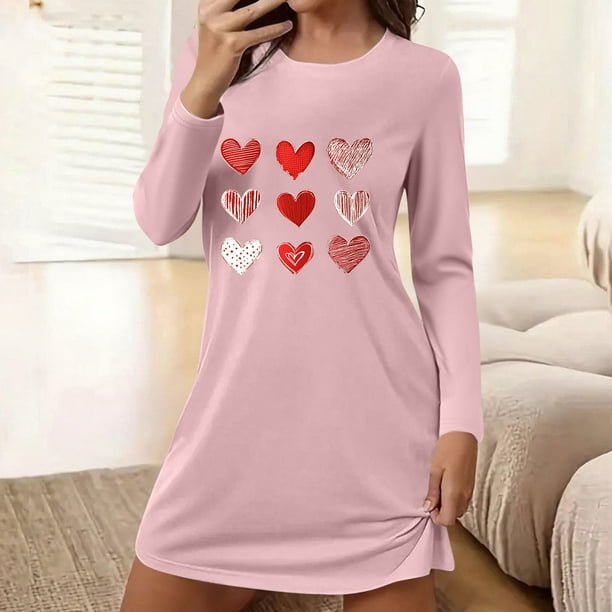 Camisón corto holgado y cómodo con cuello redondo y manga larga estampado para mujer