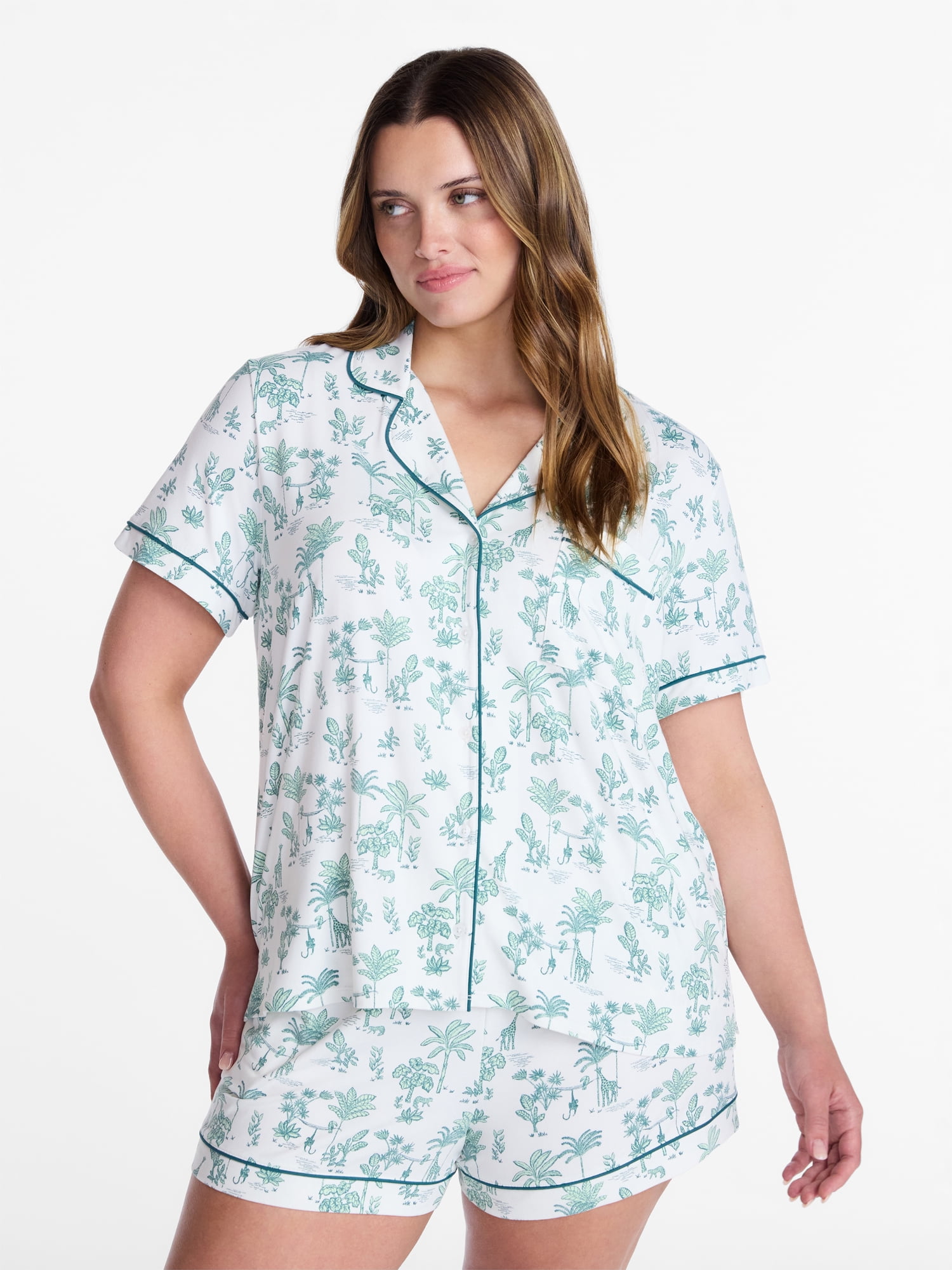 Joyspun Women's Dreamy Soft Collection Notch Collar Top and Shorts Pajama Set, 2-Piece, Sizes XS-3X