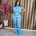 thumbnail image 3 of Conjunto deportivo de dos piezas para mujer, con estampado de rayas, camiseta de manga corta y pantalones anchos, para entrenamiento deportivo, 3 of 4