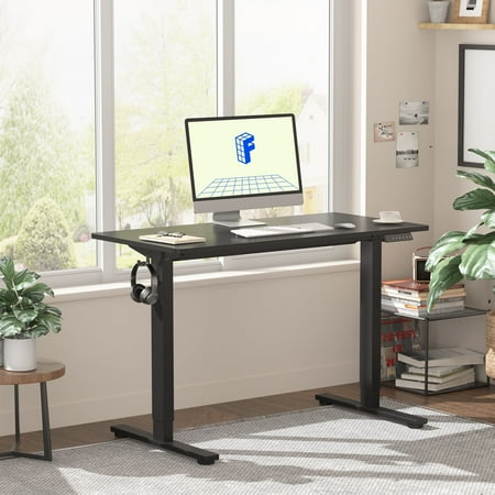 FLEXISPOT 40"x24" Home Office Height Adjustable Standing Desk with Hooks, Ergonomic Electric 2-Stage Stand Up Computer Desk, Black