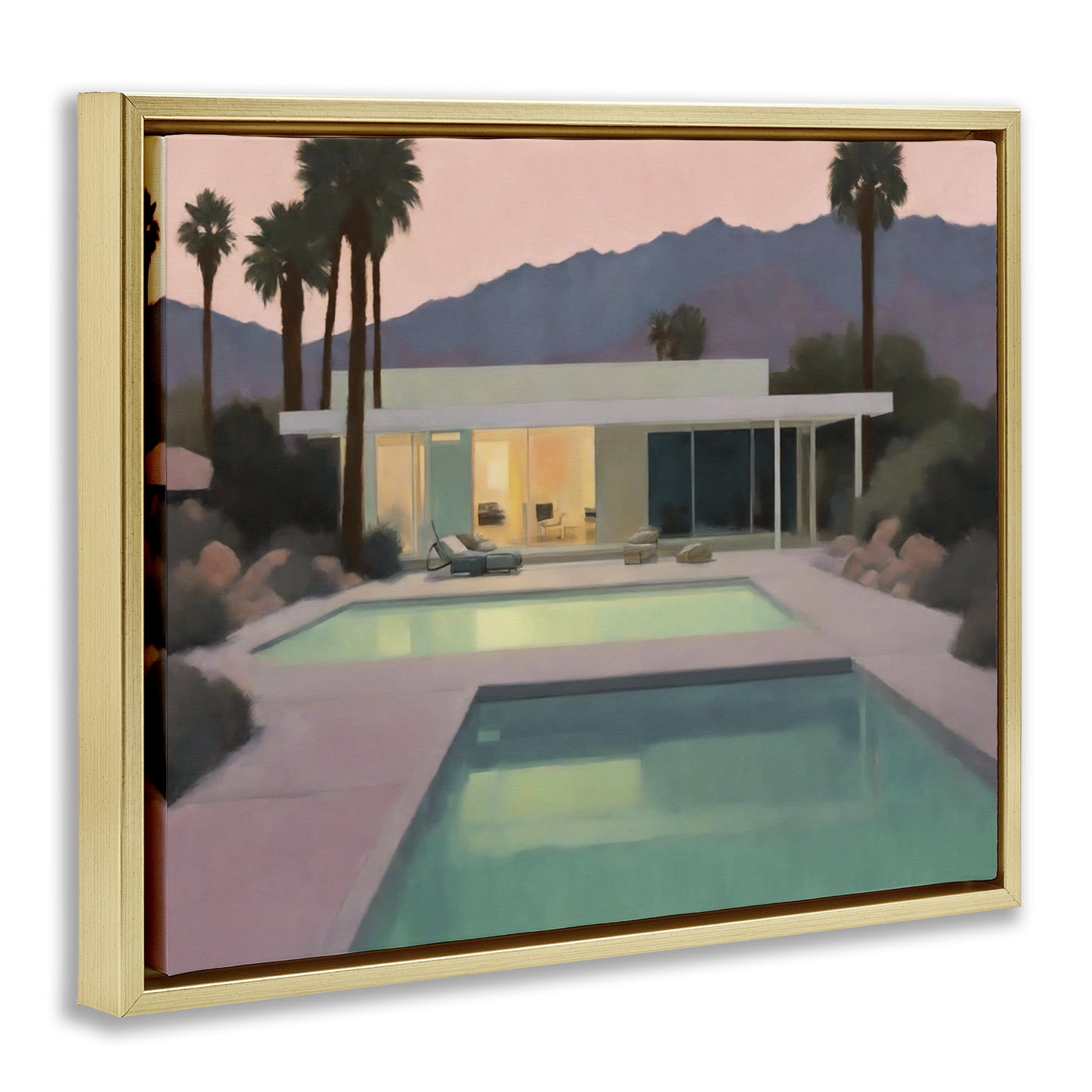 Stupell Industries Tranquil Pool at Sunset Landscape & Nature Painting Gold Floater Framed Canvas Art Print Wall Art, 31 x 25