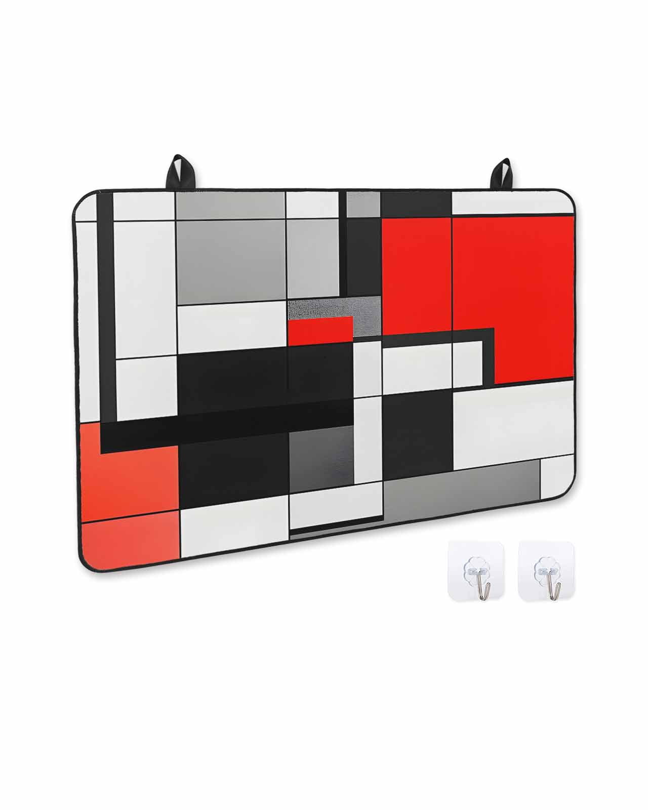 nqOlkjepod Large Induction Cooktop Protector Mat 36"x21", Black Red Geometric Stove Top Covers for Electric Stove, Red White Abstract Art Modern Stove Burner Cover Mats, Glass Top Stove Cover